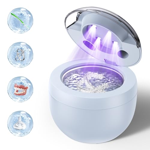 Ultrasonic Retainer Cleaner, Retainer Cleaner Machine for Dentures, Mouth Guards, Braces, Toothbrush Heads, Jewelry with 200ML Capacity, 45kHz Retainer Cleaning, 4 Modes for Appliances (Light Blue)