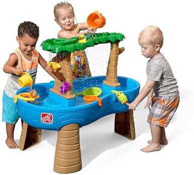 Step2 Tropical Rainforest Water Table, Kids Water and Sand Activity Sensory Playset, Summer Outdoor Toys, 13 Piece Water Toy Accessories, For Toddlers 1.5+ Years Old, Blue & Brown