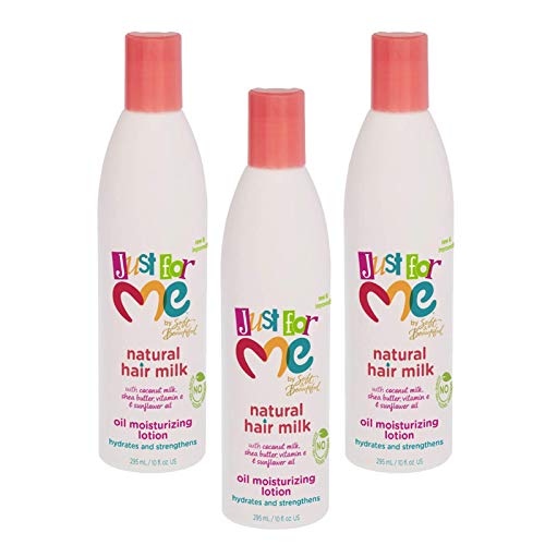 Just For Me Natural Hair Milk Lotion (3 Pack) - Hydrates & Strengthens, Contains Coconut Milk, Shea Butter, Vitamin E, Sunflower Oil, Lightweight Moisture, Reduces Frizz, 10 oz