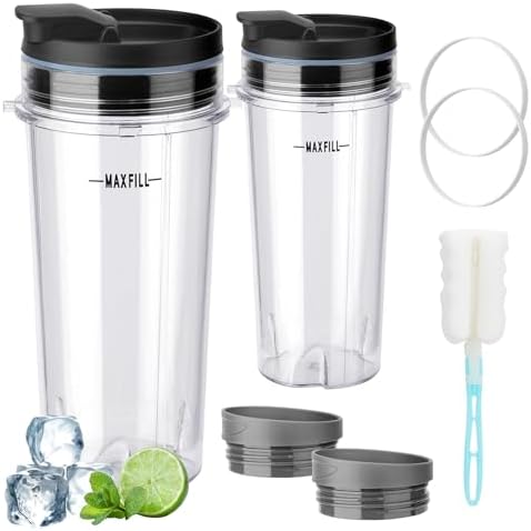 Ninja Fit Blender Cups Replacement 16 oz Cups Kit with Sip & Straw Lids and To Go Lids QB3001SS BL660 BL770 BL740 BL810