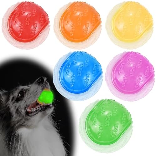 Glow Dog Ball, 2.5” Squeaky Dog Toy Ball, Dog Rubber Ball Toys for Small and Medium Dogs, Durable Dog Fetch Toys Puppy Chew Toys Pack of 6