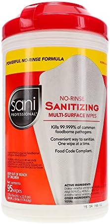 Sani Professional Table Turners No-Rinse Sanitizing Wipes, 18 Oz, 95 Count (Pack of 6)