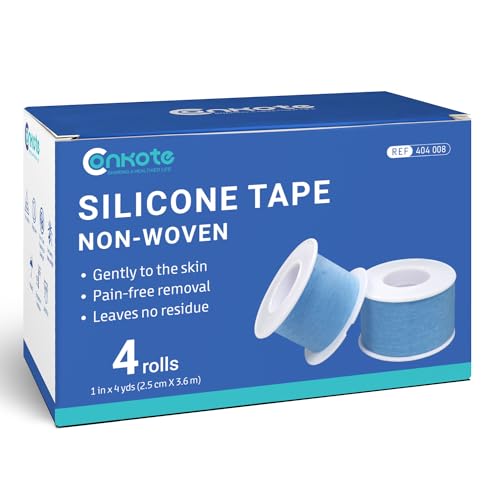 Conkote Silicone Tape 1" x 4 Yards, Pain-Free Removal, Easy Cut Size, 4 Rolls