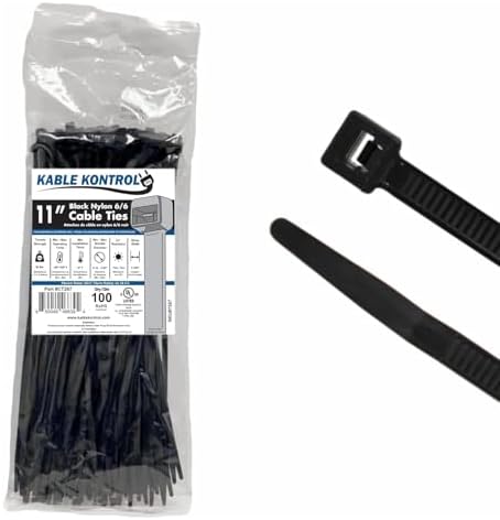 Kable Kontrol Cable Zip Ties 100 Pcs 11 Inch Black, 50 Lbs Tensile Strength, Self-locking UV Resistant Plastic Nylon Wire Ties, for Indoor or Outdoor Use