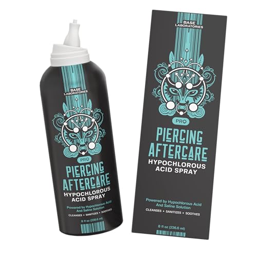 BASE LABORATORIES Hypochlorous Acid Spray 8oz | Piercing Aftercare Healing Solution for Piercings, Bumps, Keloids & Wounds - Nose, Ears, Belly