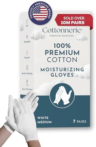 Gaxcoo Cottonnerie Cotton Gloves for Dry Hands Sleeping, Moisturizing Gloves Overnight, Hand Moisturizer Gloves, Moisture Gloves for Dry Hands Overnight, Sleeping Gloves, Eczema Gloves, Medium 7 Pair