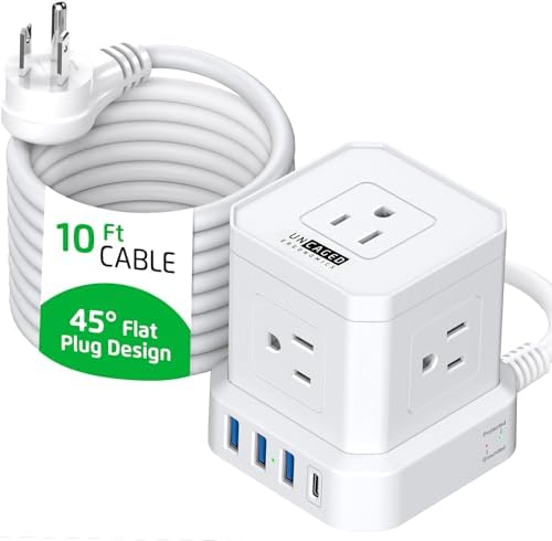 Cube Power Strips with Surge Protection, 10ft Extension Cord with Multiple Outlets, 5 Ac Plugs, 3 USB, 1 Usbc Fast Charging Power Strip with USB Ports, Mountable On/Off Switch Charging Station