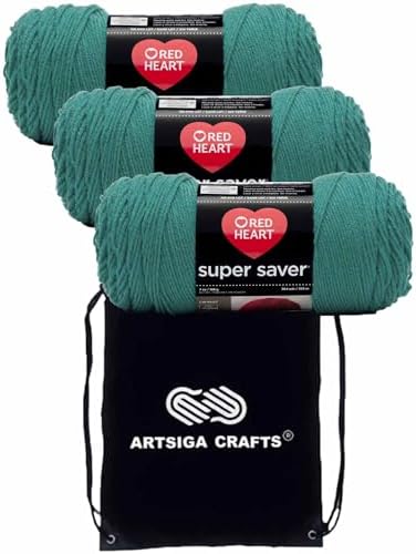 Red Heart Super Saver Jade E300-3862 (3-Skeins - Same Dye Lot) Worsted Medium #4 Acrylic Yarn for Crocheting and Knitting with Project Bag