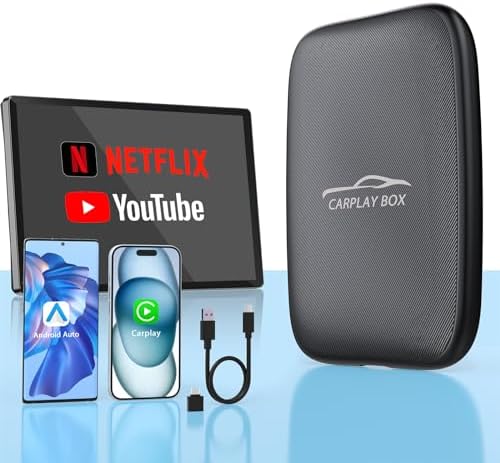 4 in 1 Wireless Carplay & Android Auto Wireless Adapter - 2025 Upgrade Magic CarPlay Ai Box Streaming Video Fits Netflix/YouTube/TF Card, CarPlay Wireless Adapter for Wired CarPlay/Android Auto Cars