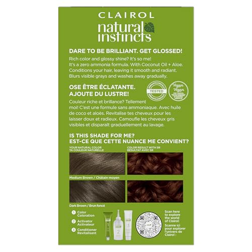 Clairol Natural Instincts Demi-Permanent Hair Dye, 5R Medium Auburn Hair Color, Pack of 3