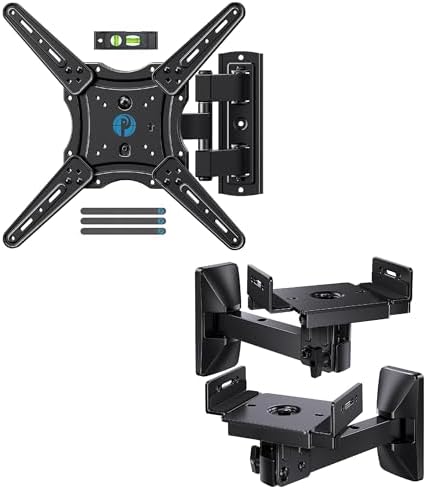 Pipishell Full Motion TV Wall Mount for 26-60 inch TVs up to 77 lbs, Max VESA 400x400mm, PIMF7, Speaker Wall Mounts up to 50 lbs, 1 Pair, PISM03