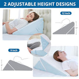 Sasttie Wedge Pillow for Sleeping Apnea, 9 & 12 Inch Adjustable Bed Wedge Pillow for Back Pain Relief, Cooling Memory Foam Pillow Wedge for Post Surgery, Acid Reflux and Snoring, Blue