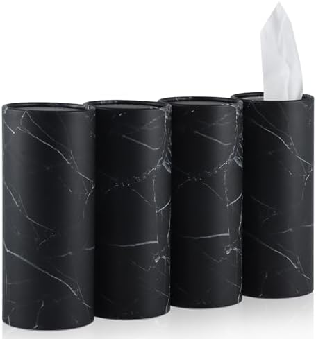 SINGARO Car Tissue Holder, 4 Pack Car Cup Holder Facial Tissues with Kleenex Travel Tissue Bag, Quick and Convenient Flower Combination Car Tissue Box(4 Canisters/200 Tissues) Black
