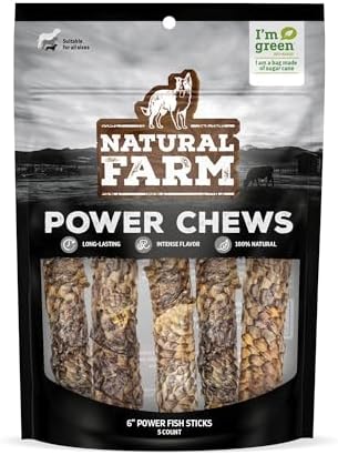 Natural Farm Power Fish Sticks Dog Chews (6”, 5-Pack), 2-in-1 Power Chews: Premium Beef Cheek Wrapped in Crunchy Tilapia Skin, Rich in Omega 3s, Long Lasting Protein Chew with Health Benefits