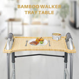 Walker Tray Table with Cup Holder Mobility Table Tray for Folding Walkers Foldable, Portable Multipurpose Bamboo Tray for Eating, Crafts, Laptops Medical Equipment Accessories