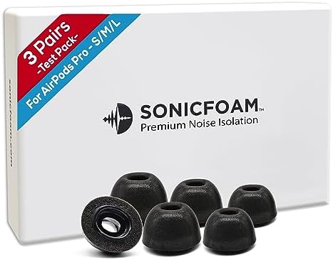 Memory Foam Earbud Tips - Premium Noise Isolation, Replacement Foam Ear Tips, 3 Pairs for Airpods Pro (SFAIR, S/M/L, Black, Tester Pack)