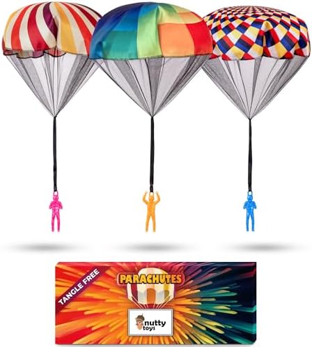 nutty toys Parachute Toys for Kids - Tangle Free Outdoor Flying Parachute Men, Top Indoor & Outside for 3 4 5 6 7 8 9 10 11 12 Year Old, Best Valentines Day Idea 2025, Unique Boy & Girl Easter Gifts