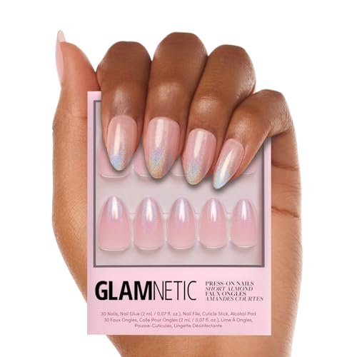Glamnetic Press On Nails - Winter Storm | Semi-Transparent Short Almond Nails, Reusable | 15 Sizes - 30 Nail Kit
