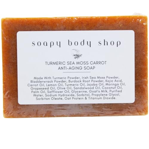 Turmeric Sea Moss Carrot Soap Bar, Kojic Acid Soap Bar Dark Spots, Brightening & Anti-Aging Soap, Bladderwrack & Burdock Root, Irish Sea Moss Soap Bar, Brightening Soap, Kojic Acid Soap (1 Pack)