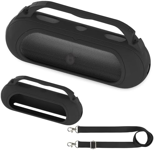 Silicone Cover Case for Beats Pill 2024 Wireless Bluetooth Speaker, Protective Stand Holder for Beats Pill Bluetooth Speaker Accessories with Should Strap (Black Case only)