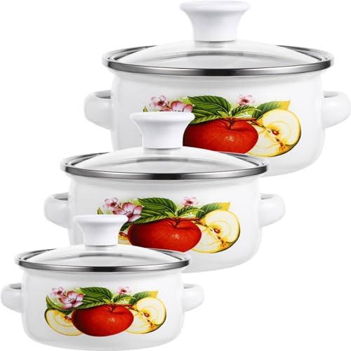 Cabilock 3pcs Milk Pan Enamel Pot for Stove Top Dipping Pot Double Handles Cooking Pot Noodle Noodles Pot Double Handles Stockpot Enamel Soup Pot Chinese Stew Pot Mini Instant Noodle Pot