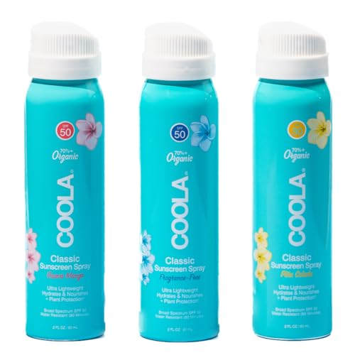 COOLA Organic Sunscreen SPF 50 & 30 Sunblock Spray Kit, Dermatologist Tested Skin Care for Daily Protection, Vegan and Gluten Free,Travel Size, 2 Fl Oz, 3 Pack