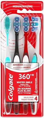 Colgate 360 Advanced Optic White Whitening Toothbrush with Tongue Cleaner, Soft, 4 Count