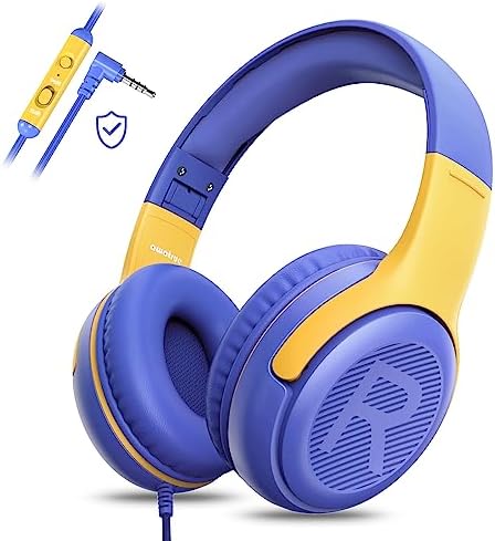 Kids Headphones Wired with Microphone - Over-Ear Headphones - 85/94dB Volume-Limiting - 3.5mm Jack Foldable On-Ear Design for ipad Computer Laptop Boys Girls Smartphones School Travel Plane Purple