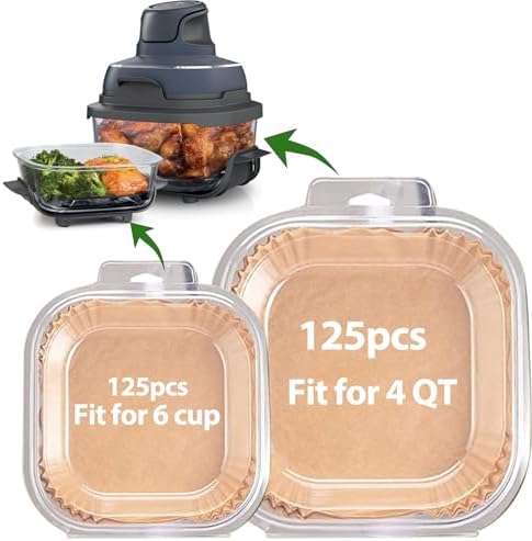 Air Fryer Liners for Ninja Crispi, Disposable 125 + 125 Pcs Ninja Crispi Accessories for Ninja Crispi 4-in-1 Portable Glass Air Fryer Cooking System, Non-Stick Ninja Crispi Liners Disposable