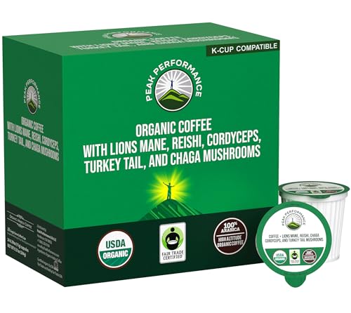 Organic Mushroom Coffee Pods with Lion's Mane, Reishi, Cordyceps, Turkey Tail, and Chaga Mushrooms. High Altitude, Low Acid, Smooth Tasting, Fair Trade, 72 Nootropic Coffee Pods (Medium Roast Ground)