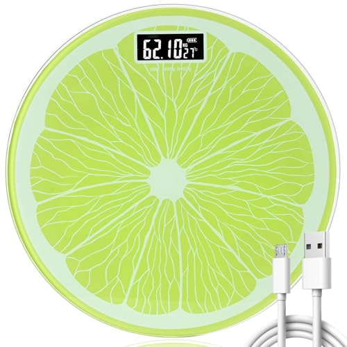 Bathroom Scale for Body Weight,Rechargeable,Up to 400 lb Capacity, No Batteries Required, Unique Lime Slice Design, Large LED Display with Temperature, Auto-On/Off, 12"x12" Body Weight Scale