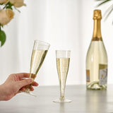 JOLLY CHEF 100 Pack Plastic Champagne Flutes Disposable 4.5 oz Gold Glitter Plastic Champagne Glasses Perfect for Wedding, Thanksgiving Day, Christmas