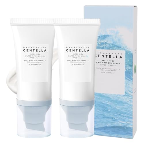 2PCS Centella Sunscreen SPF 50, 50ML 𝑴𝒂𝒅𝒂𝒈𝒂𝒔𝒄𝒂𝒓 Sunscreen Face Serum, Daily UV Defense Sunblock Summer Sunscreen for Face, Travel Essentials for Black Girl