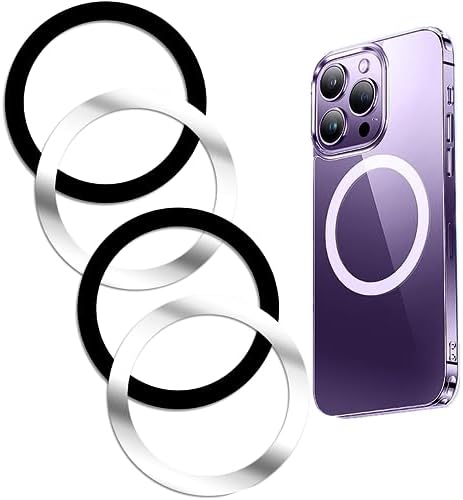 WYNK Universal Metal Rings Compatible for Apple Magsafe Charger/Wallet/Battery Pack, Compatible with iPhone 16/15/14/13/12 Series(Mini/Plus/Pro/Pro Max) and Samsung Galaxy (Black+Sliver, 4 PCS)