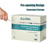 ALINK 1000 Count Colorful Flexible Plastic Drinking Straws, Individually Wrapped, Disposable Bendy Straws - 7.75 in x 0.23 in