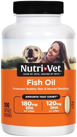 Nutri-Vet Fish Oil Supplements for Dogs - Skin and Coat Omega-3 Supplement - Dog Dry Skin & Dog Shedding Support - Soothe Dog Dandruff & Itchy Skin - Promoting Shiny Coat - 100 Count Softgels