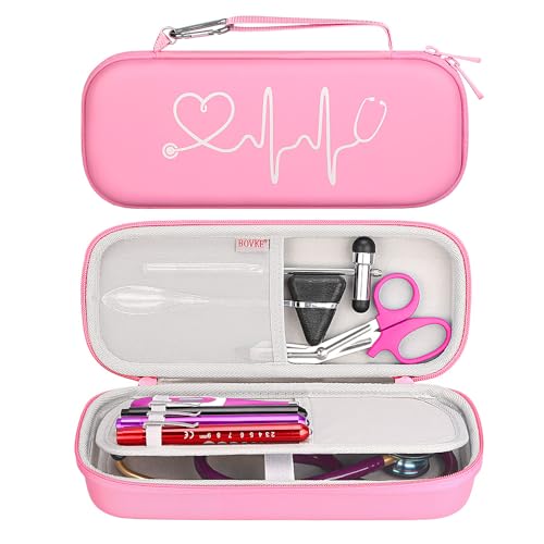 BOVKE Stethoscope Case fits 3M Littmann Classic III Monitoring Stethoscope, Lightweight II S.E, MDF Acoustica, Cardiology IV Diagnostic Stethoscope Holder with Pocket for Nurse Accessories, Pearl Pink