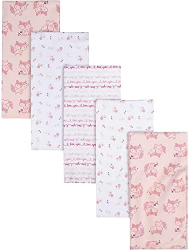 Gerber Boys and Girls Newborn Infant Baby Toddler Nursery 100% Cotton Flannel Receiving Swaddle Blanket, Foxes White, Pack of 5