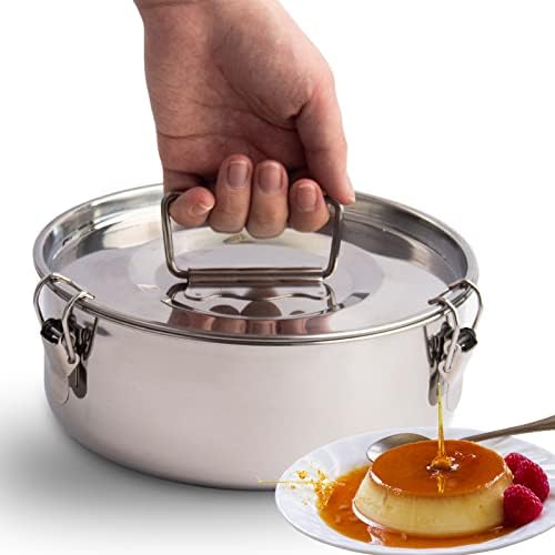 Stainless Steel Flan Pan, 63 oz Flanera Mold Cooker for Baking, Compatible with Instant Pot 3 6 8qt, Custard Pan, Flan dish with lid, Tart pan, Round fluted dish, oven dishwasher safe