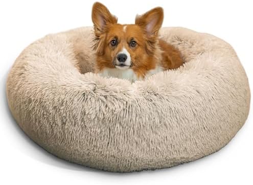 Best Friends by Sheri The Original Calming Donut Dog and Cat Bed in Shag Fur, Taupe, Medium, 30x30
