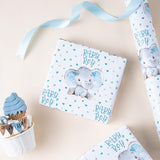 WRAPAHOLIC Baby Boy Wrapping Paper - Mini Roll - 17 Inch X 33 Feet - Adorable Blue Elephant Design for Baby Shower, Party, Holiday