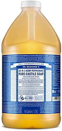 Dr. Bronner's - Pure-Castile Liquid Soap (Peppermint, 64 ounce) - Made with Organic Oils, 18-in-1 Uses: Face, Body, Hair, Laundry, Pets and Dishes, Concentrated, Vegan, Non-GMO