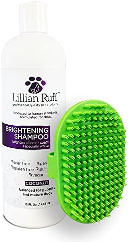 Lillian Ruff Ultra-Brightening Professional Whitening Shampoo for Dogs with Aloe & Coconut Oil for Dry Skin & Itch Relief - pH-Balanced Dog Whitening Shampoo Remove Stains Yellowing Odor (16oz/Brush)