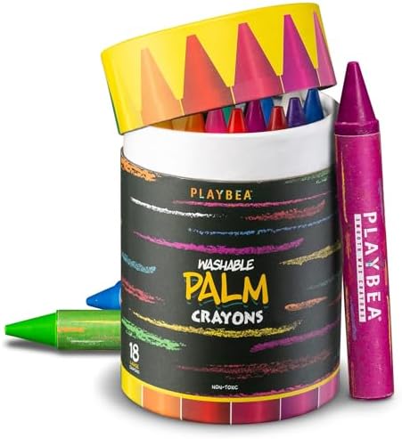 PLAYVIBE 18 Colors Jumbo Crayons for Toddlers 1-3 unbreakable – Non Toxic Washable Crayons for Kids ages 4-8 – Easy to Hold Toddler Crayons – Large Crayons for Toddlers 1-3