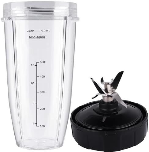 Blender Replacement Parts for Ninja, 24oz Cup with Extractor Blade, for Nutri Ninja Auto iQ BN801 BL480 BL640 BL642 NN100 BL2012 (2 Pack)