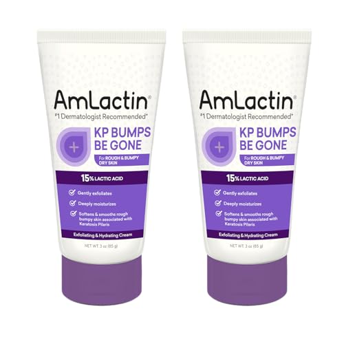 AmLactin KP Bumps Be Gone - 3 oz Keratosis Pilaris Moisturizing Cream with 15% Lactic Acid - Exfoliator and Moisturizer for Dry, Rough and Bumpy Skin, Pack of 2 (Packaging May Vary)