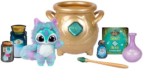 Magic Mixies - Magical Real Misting Gold Cauldron with 8 Inch Non-Electronic Plush Toy. Follow The Spell Book Add The Magic Ingredients. Who Will You Magically Create?