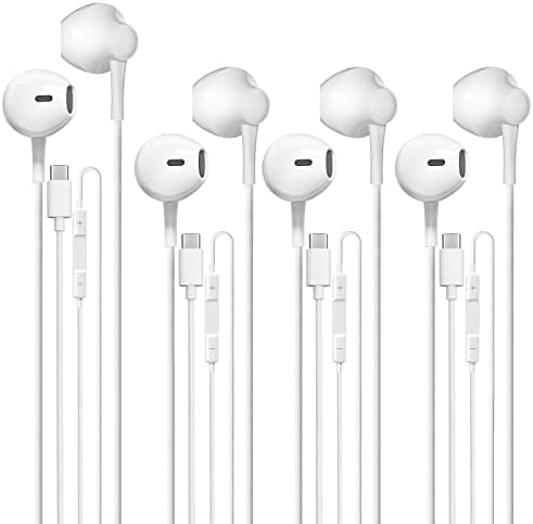 4 Pack USB C Headphones for iPhone 16 15 Pro Max Earbuds Wired with Microphone & Volume Control HiFi Stereo Type C Earphones for Galaxy S23/S22/S21/S20/Ultra Note 10/20, for iPad Pro Pixel 7/6/6a/5/4