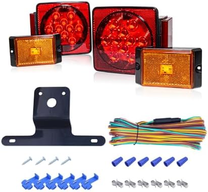 MAXXHAUL 70205 Trailer Light Kit - 12V All LED, Left and Right Waterproof Submersible for Trailers, Boat Trailer Truck Marine Camper RV Snowmobile, Red
