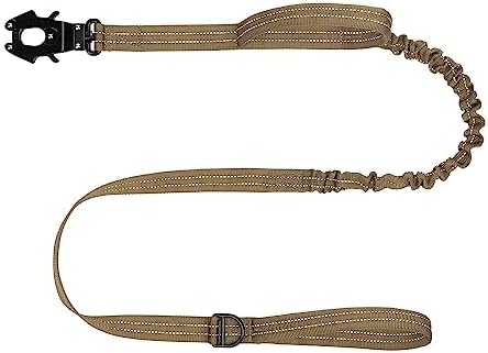 ICEFANG Tactical Dog Leash,K9 Training Walking Bungee Lead with 2 Control Handle,Heavy Duty Quick Release Metal Clasp,Hands Free D-Ring for Medium Large Dogs (4ft,Reflective Brown)